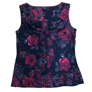 Talbots black and red floral silk sleeveless blouse Size 2